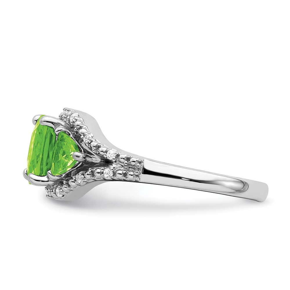 14k White Gold Peridot and Real Diamond Ring