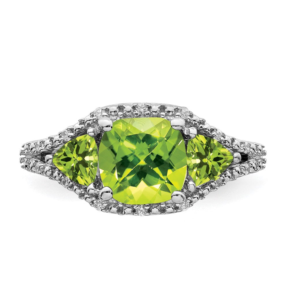 14k White Gold Peridot and Real Diamond Ring