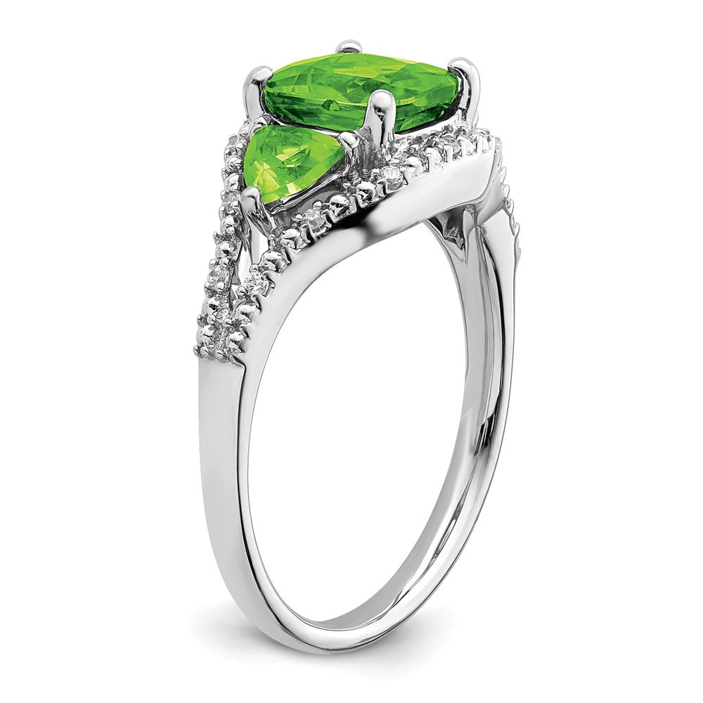 14k White Gold Peridot and Real Diamond Ring