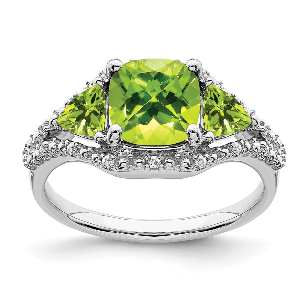 Solid 14k White Gold Simulated Peridot and CZ Ring