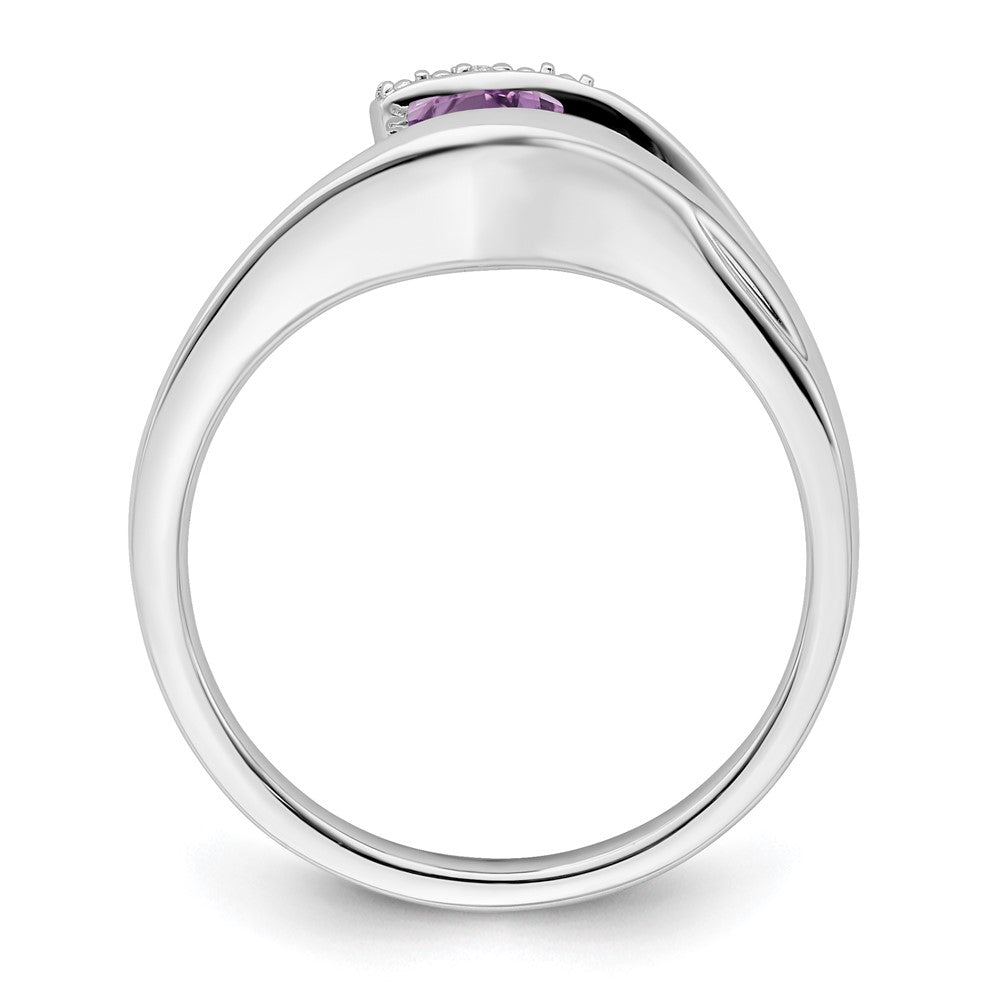 Solid 14k White Gold Trillion Simulated Amethyst and CZ Ring