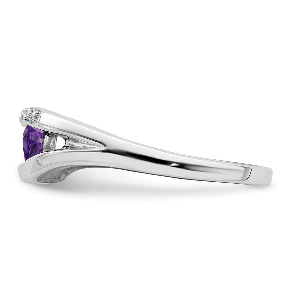 Solid 14k White Gold Trillion Simulated Amethyst and CZ Ring