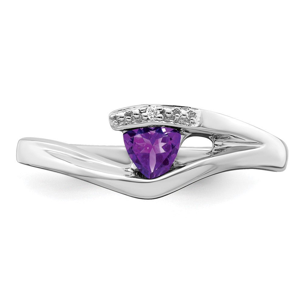 Solid 14k White Gold Trillion Simulated Amethyst and CZ Ring