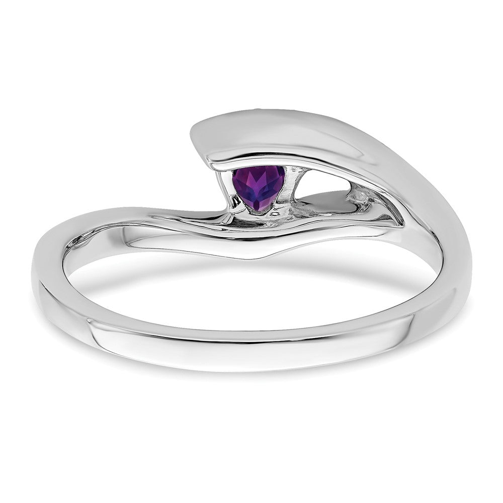 Solid 14k White Gold Trillion Simulated Amethyst and CZ Ring