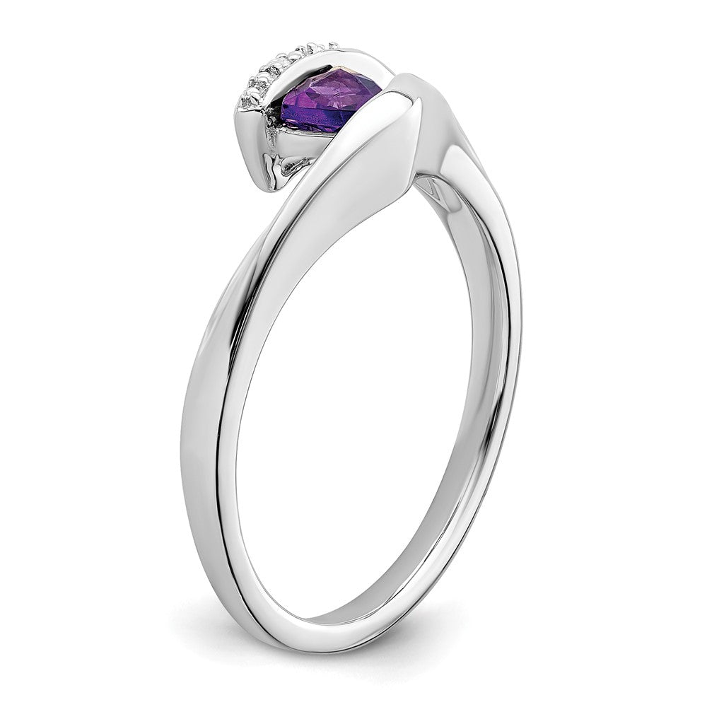 Solid 14k White Gold Trillion Simulated Amethyst and CZ Ring