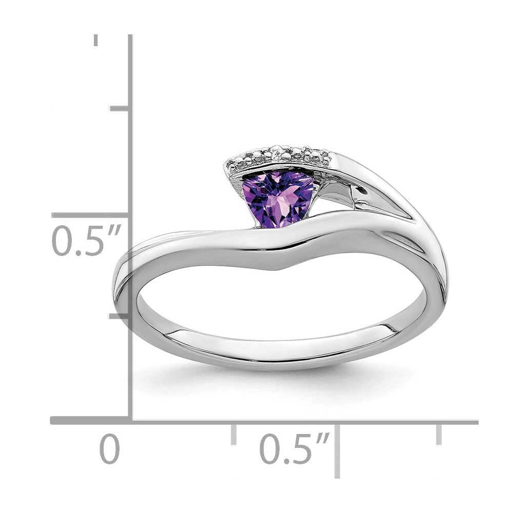 14k White Gold Trillion Amethyst and Real Diamond Ring