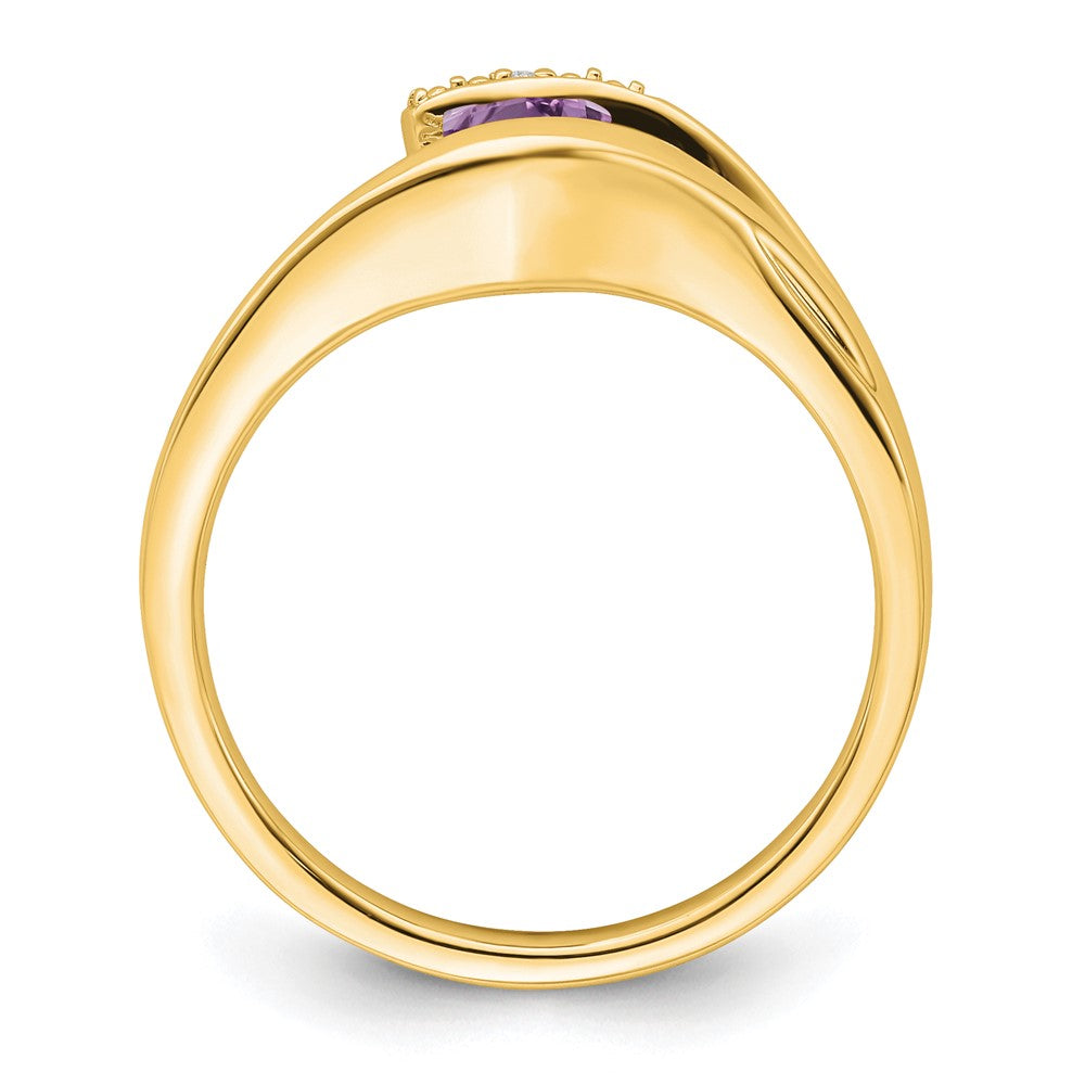 Solid 14k Yellow Gold Trillion Simulated Amethyst and CZ Ring