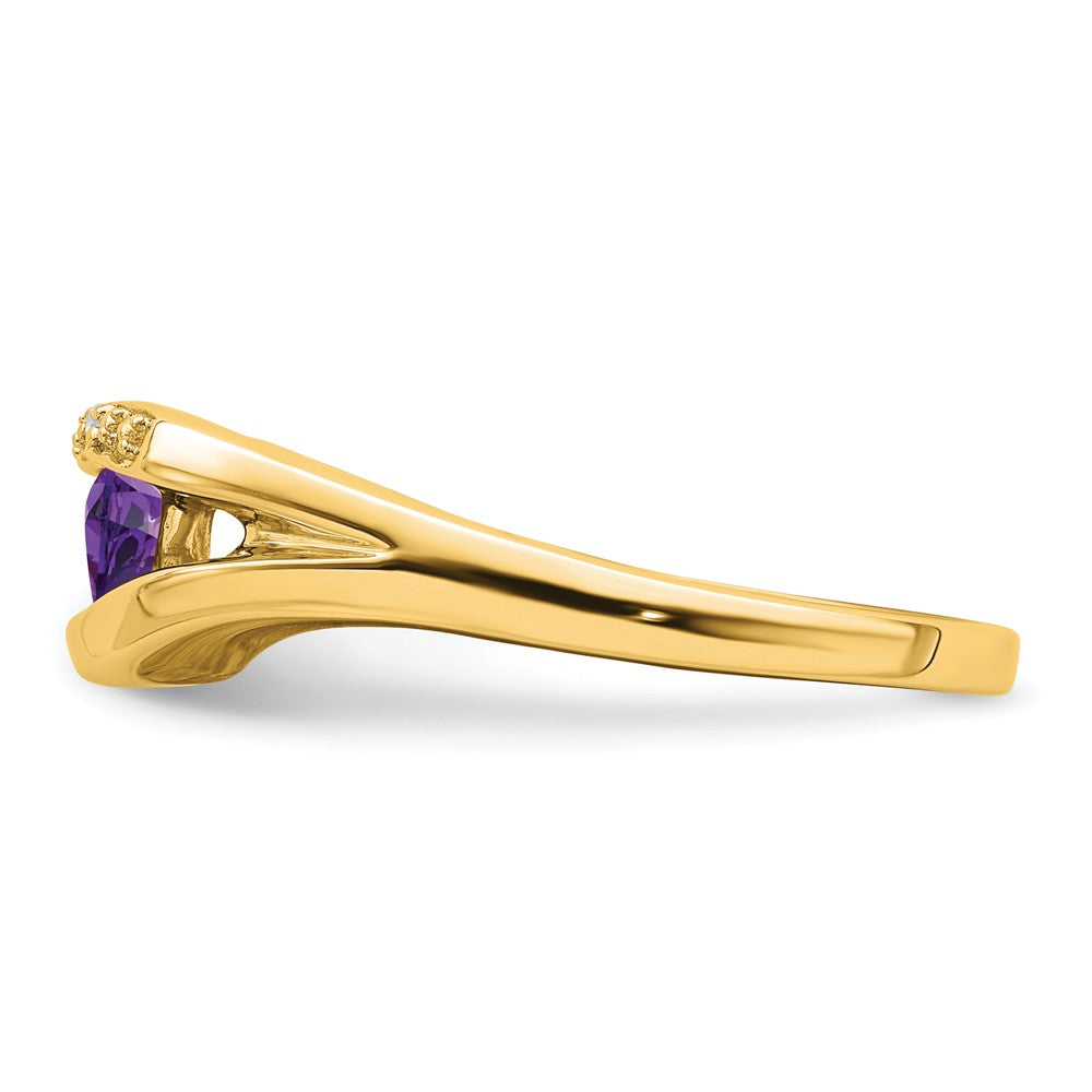 Solid 14k Yellow Gold Trillion Simulated Amethyst and CZ Ring