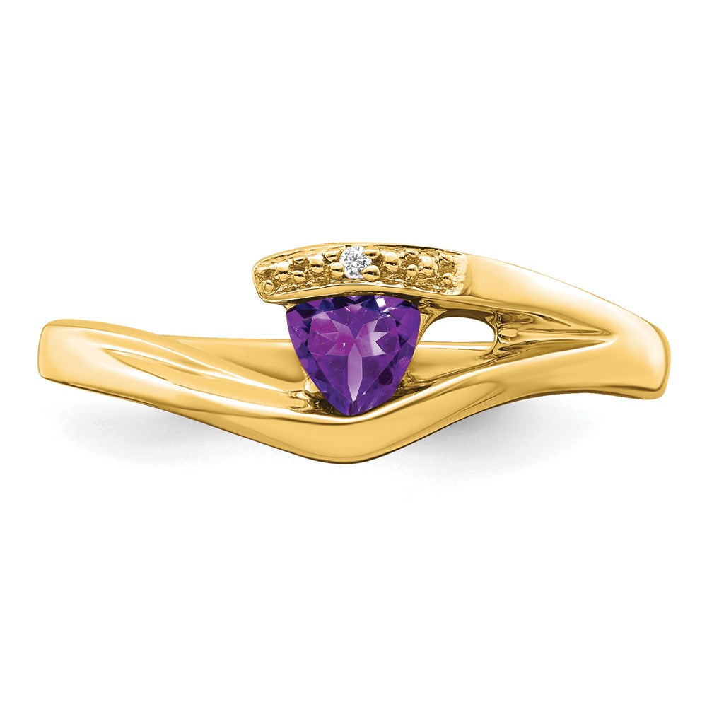 Solid 14k Yellow Gold Trillion Simulated Amethyst and CZ Ring