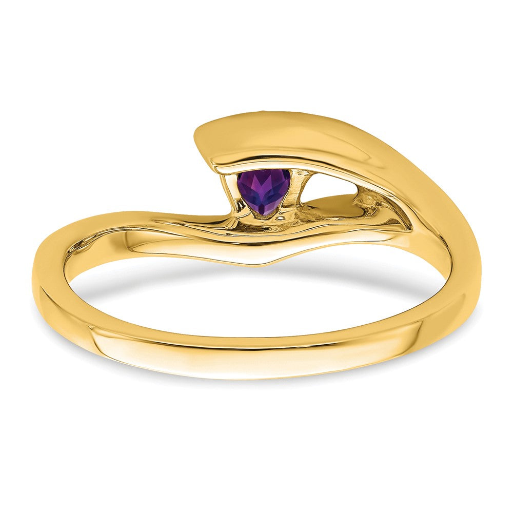 Solid 14k Yellow Gold Trillion Simulated Amethyst and CZ Ring