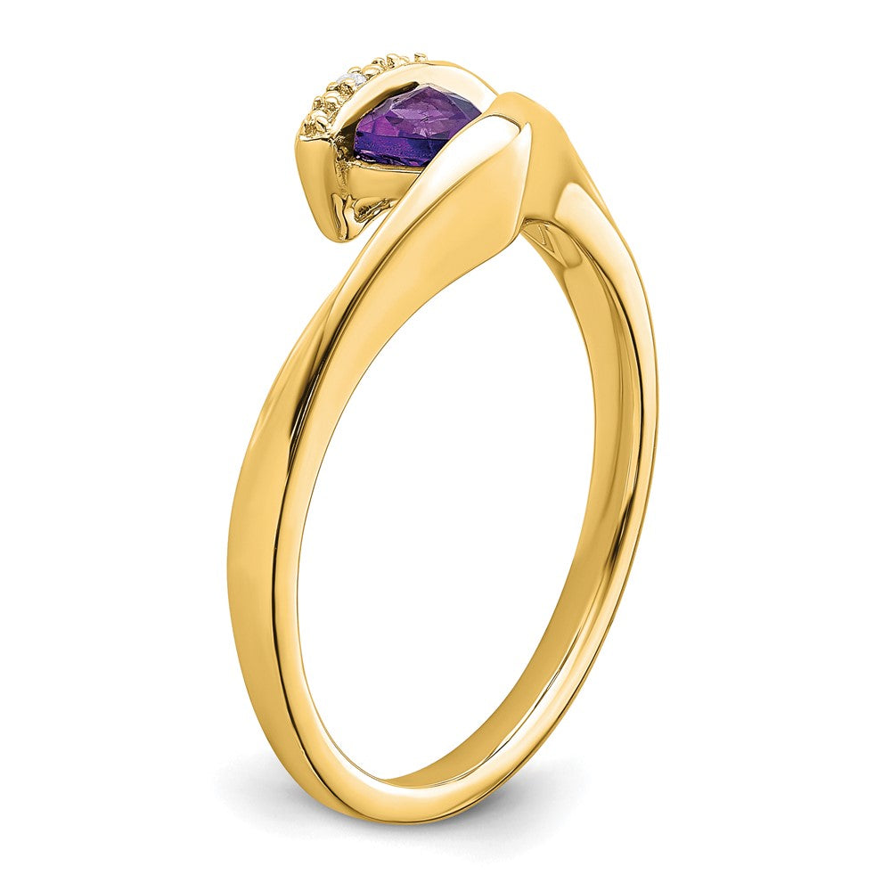 Solid 14k Yellow Gold Trillion Simulated Amethyst and CZ Ring