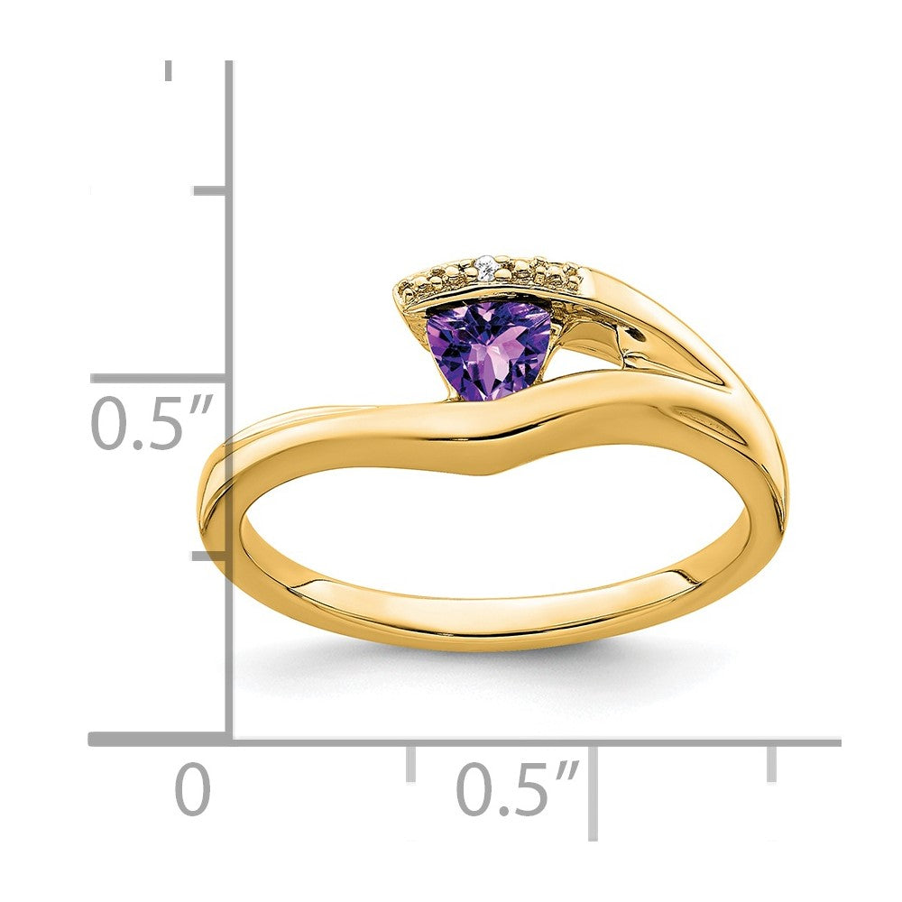 Solid 14k Yellow Gold Trillion Simulated Amethyst and CZ Ring