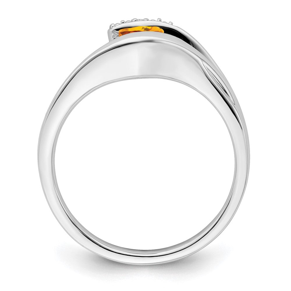 Solid 14k White Gold Trillion Simulated Citrine and CZ Ring