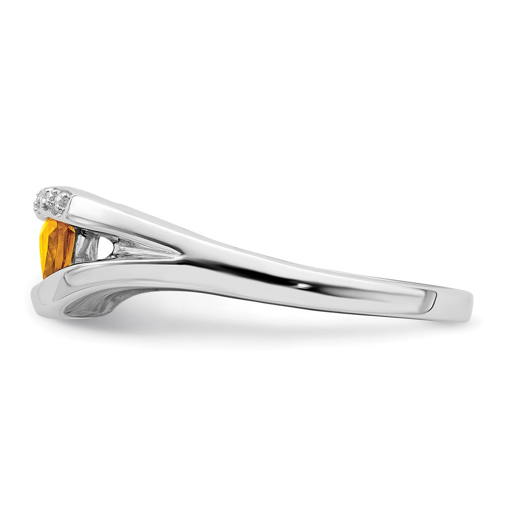 14k White Gold Trillion Citrine and Real Diamond Ring