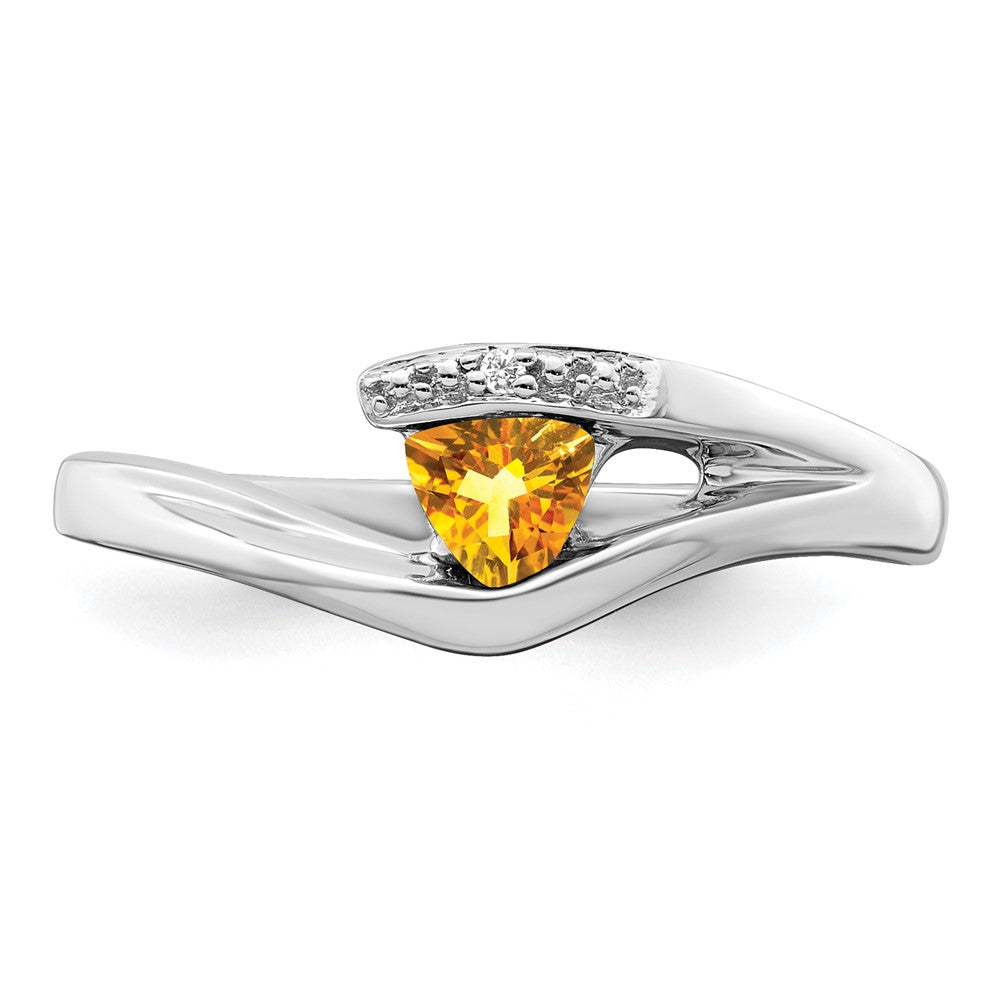 14k White Gold Trillion Citrine and Real Diamond Ring