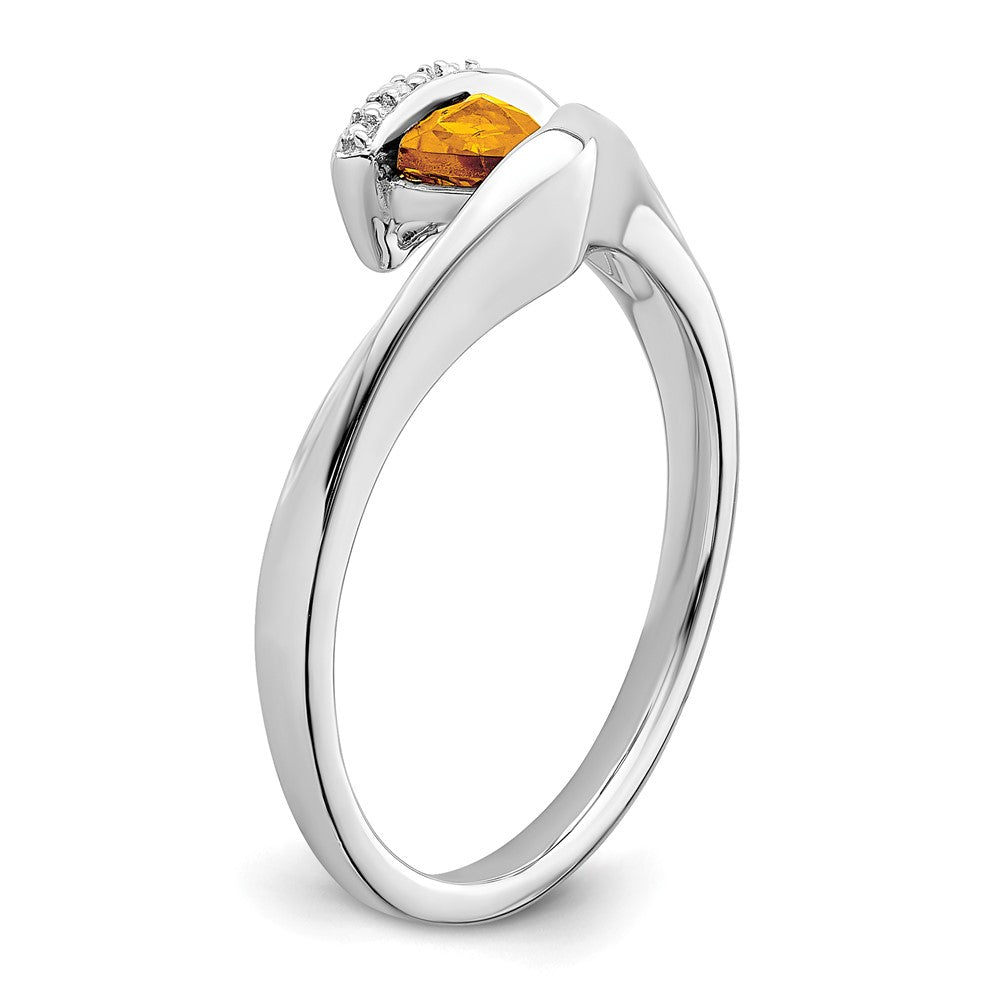 14k White Gold Trillion Citrine and Real Diamond Ring