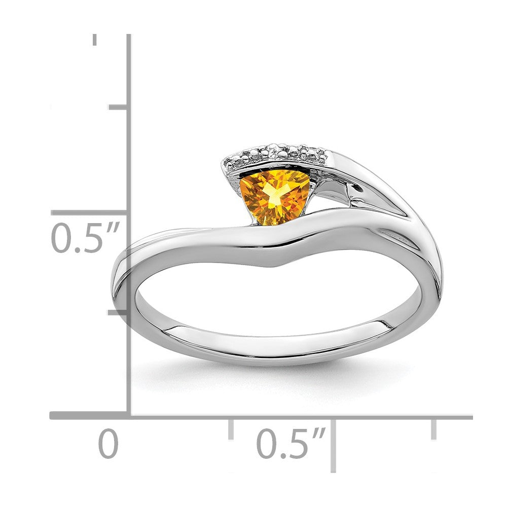 Solid 14k White Gold Trillion Simulated Citrine and CZ Ring