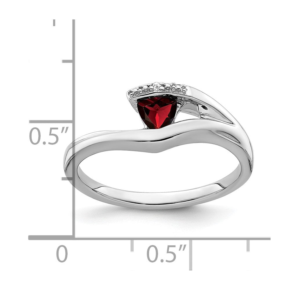 14k White Gold Trillion Garnet and Real Diamond Ring