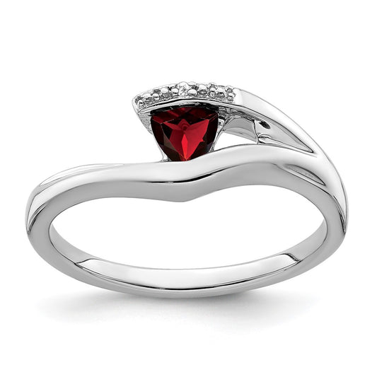 14k White Gold Trillion Garnet and Real Diamond Ring