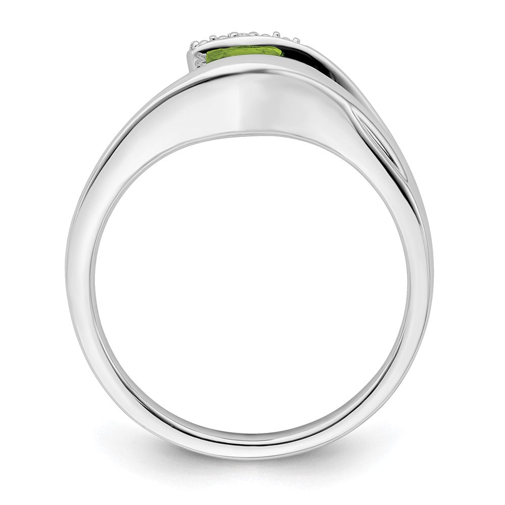 14k White Gold Trillion Peridot and Real Diamond Ring