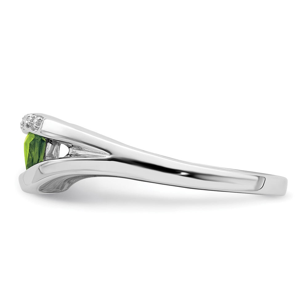 14k White Gold Trillion Peridot and Real Diamond Ring