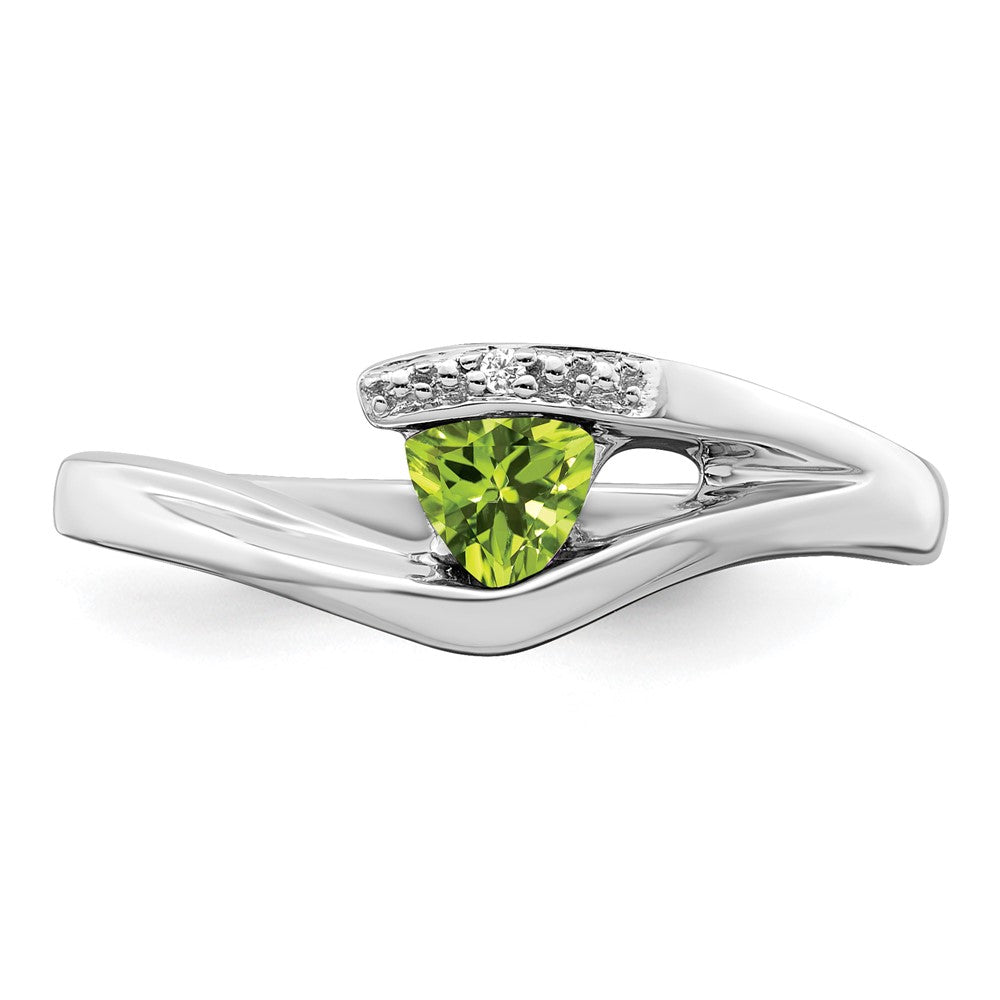 14k White Gold Trillion Peridot and Real Diamond Ring