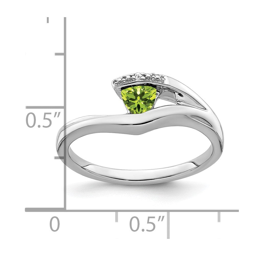 14k White Gold Trillion Peridot and Real Diamond Ring