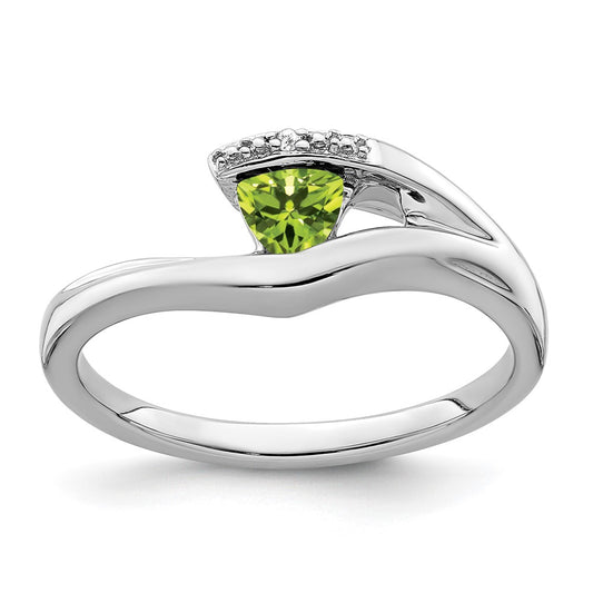 Solid 14k White Gold Trillion Simulated Peridot and CZ Ring