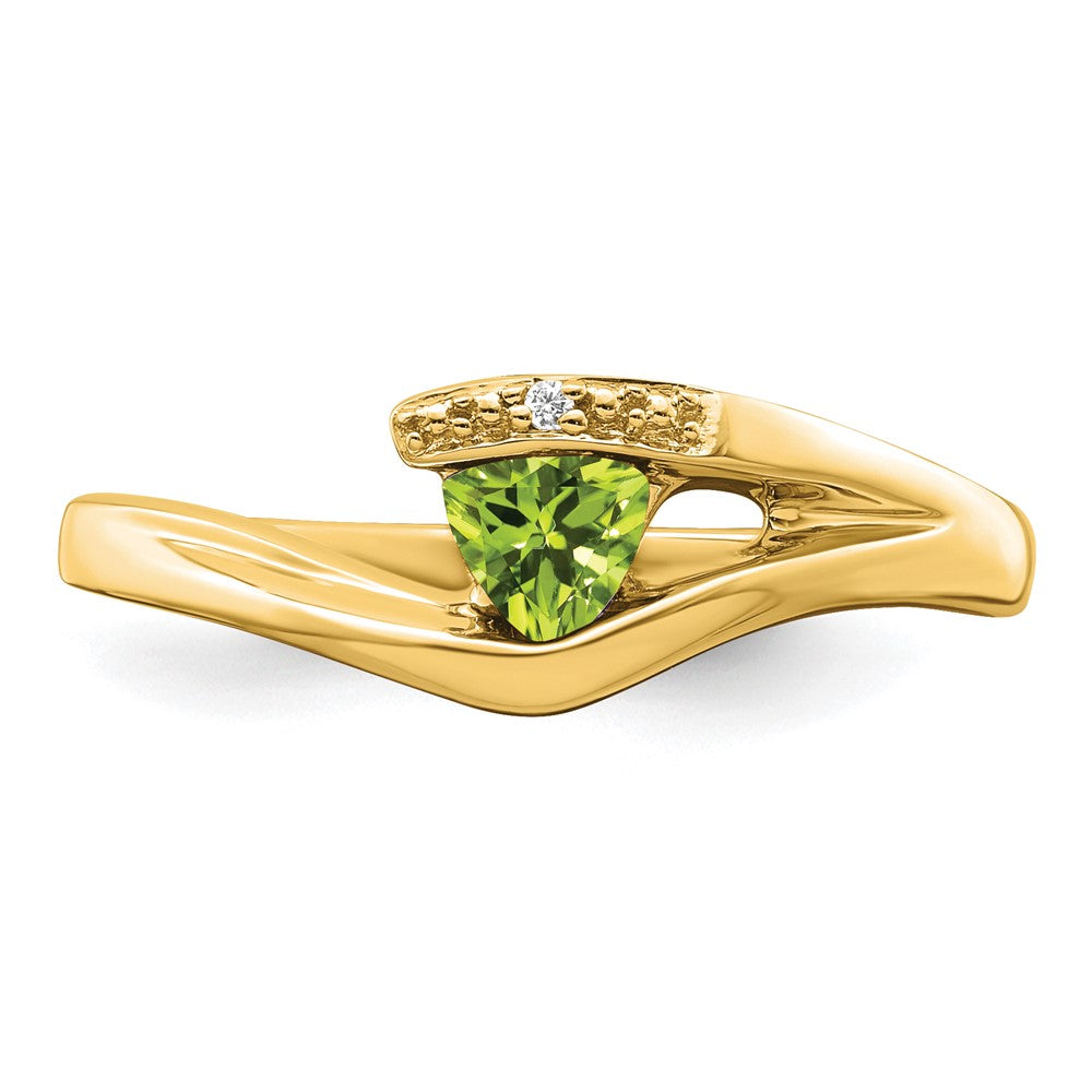 14K Yellow Gold Trillion Peridot and Real Diamond Ring