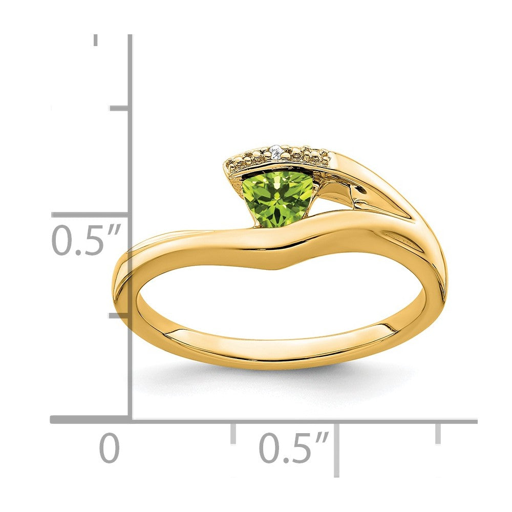 14K Yellow Gold Trillion Peridot and Real Diamond Ring