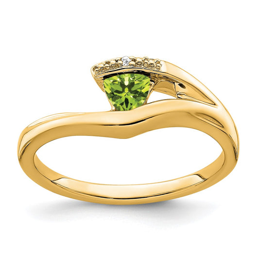 Solid 14k Yellow Gold Trillion Simulated Peridot and CZ Ring