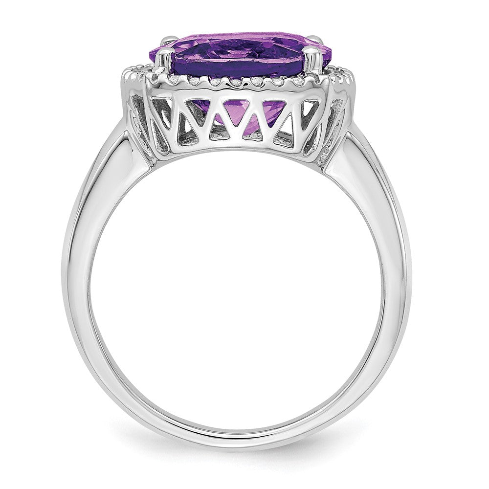 Solid 14k White Gold Simulated Amethyst and CZ Ring