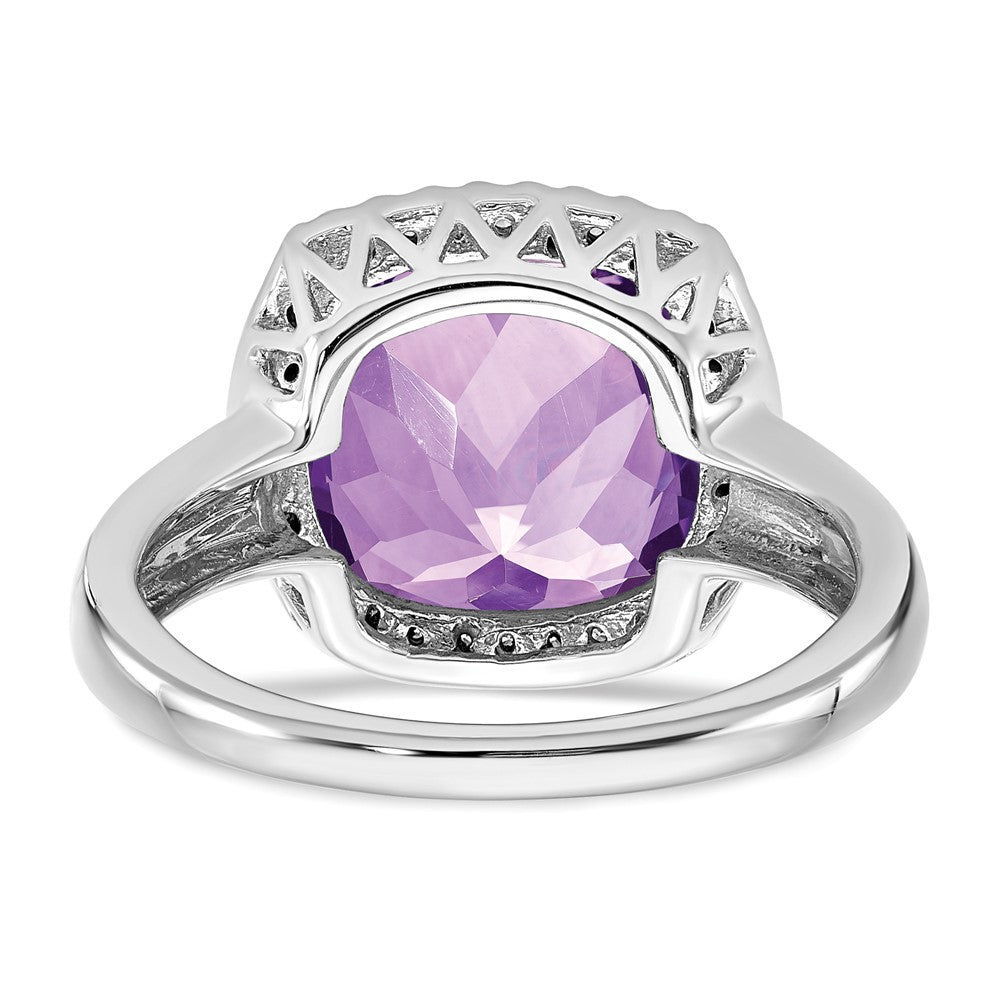 Solid 14k White Gold Simulated Amethyst and CZ Ring