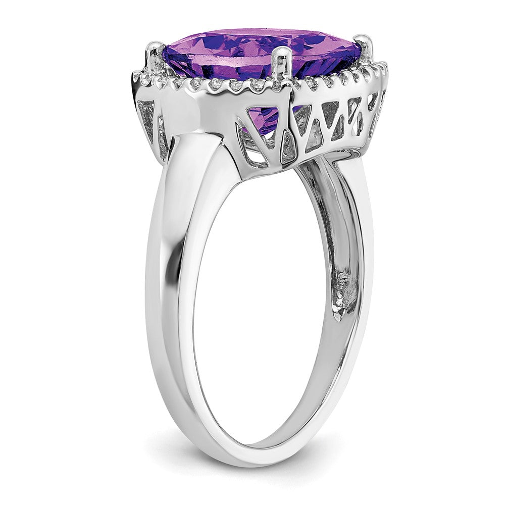 Solid 14k White Gold Simulated Amethyst and CZ Ring