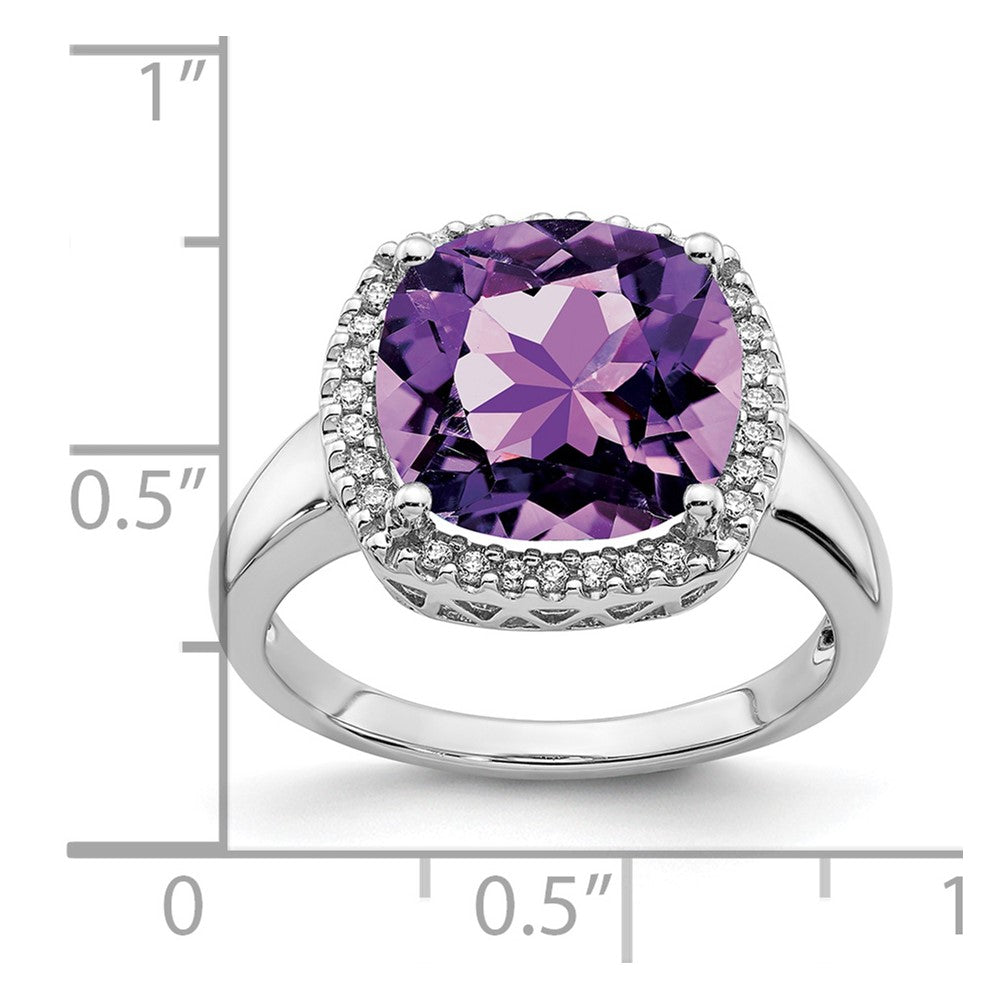 Solid 14k White Gold Simulated Amethyst and CZ Ring