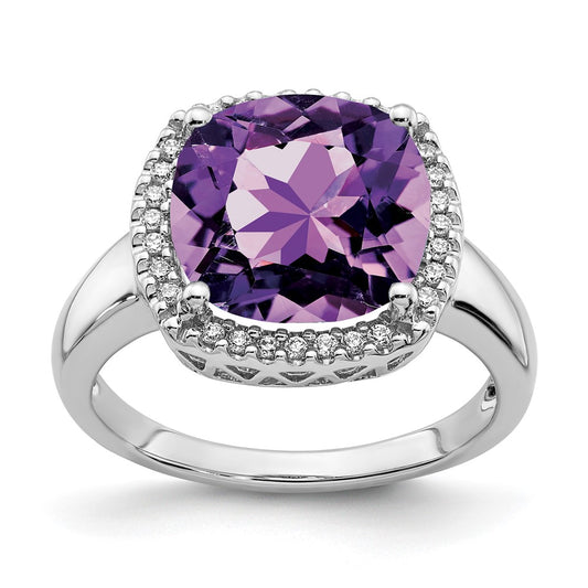 14k White Gold Amethyst and Real Diamond Ring