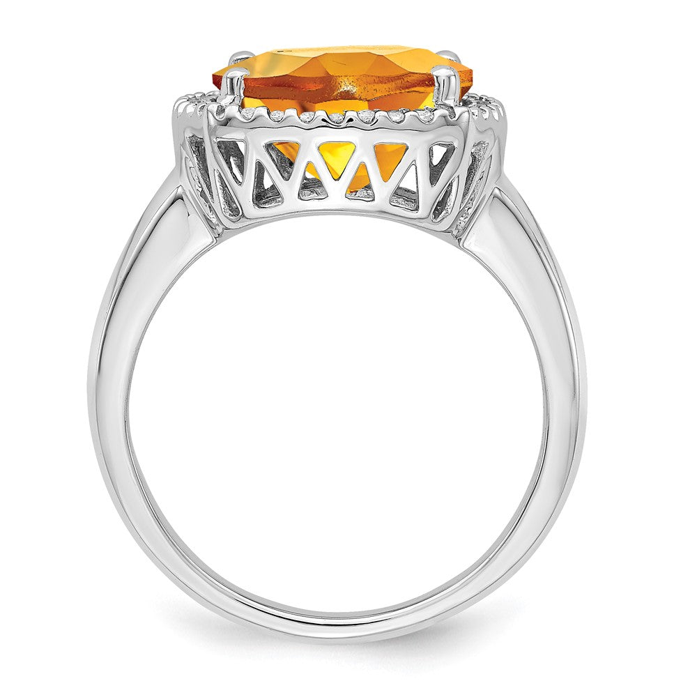 Solid 14k White Gold Simulated Citrine and CZ Ring