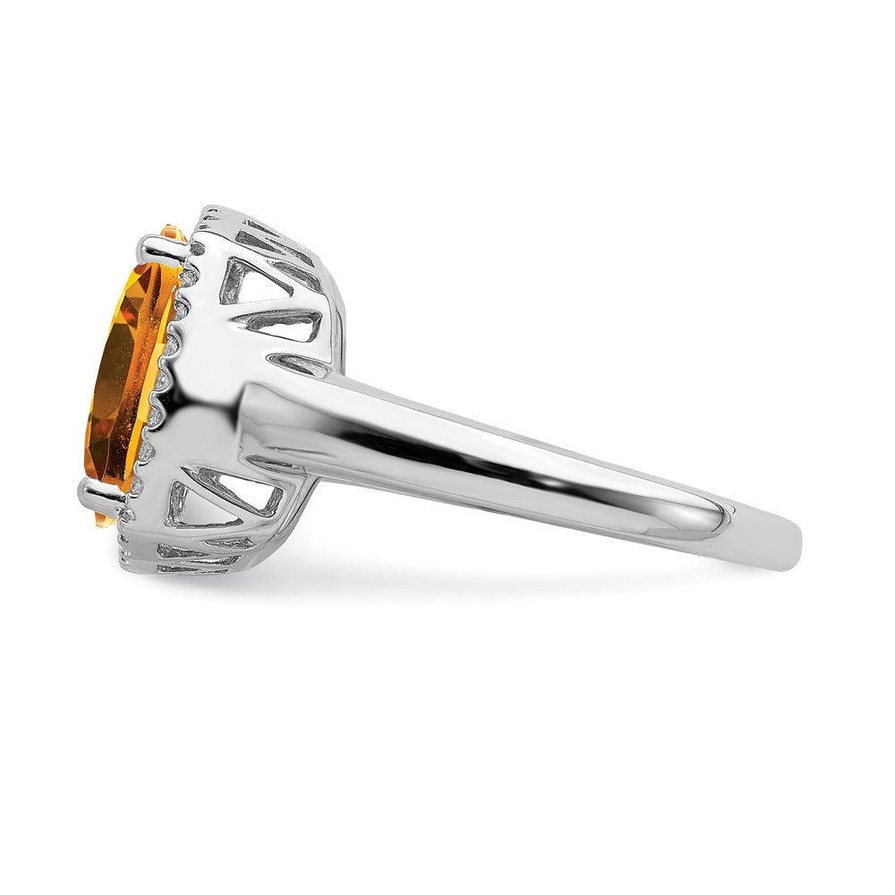 Solid 14k White Gold Simulated Citrine and CZ Ring