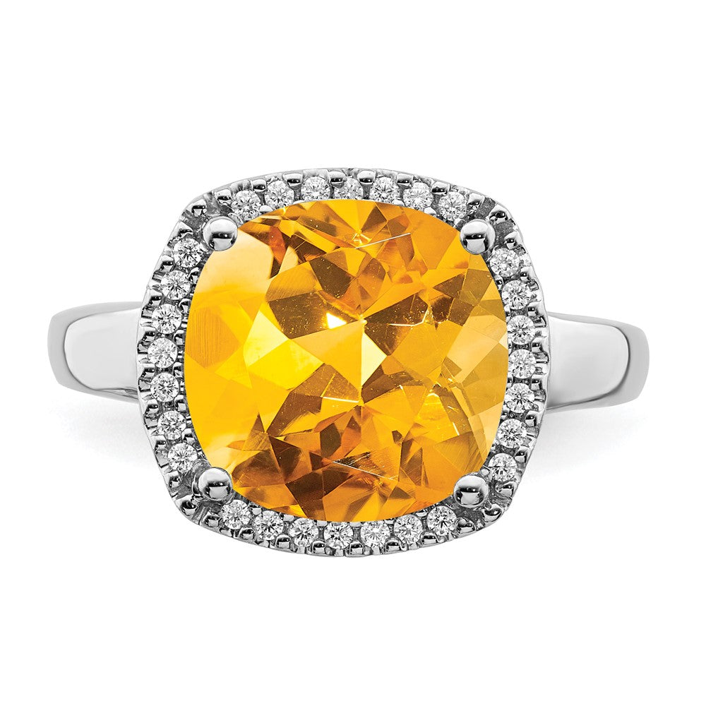 14k White Gold Citrine and Real Diamond Ring