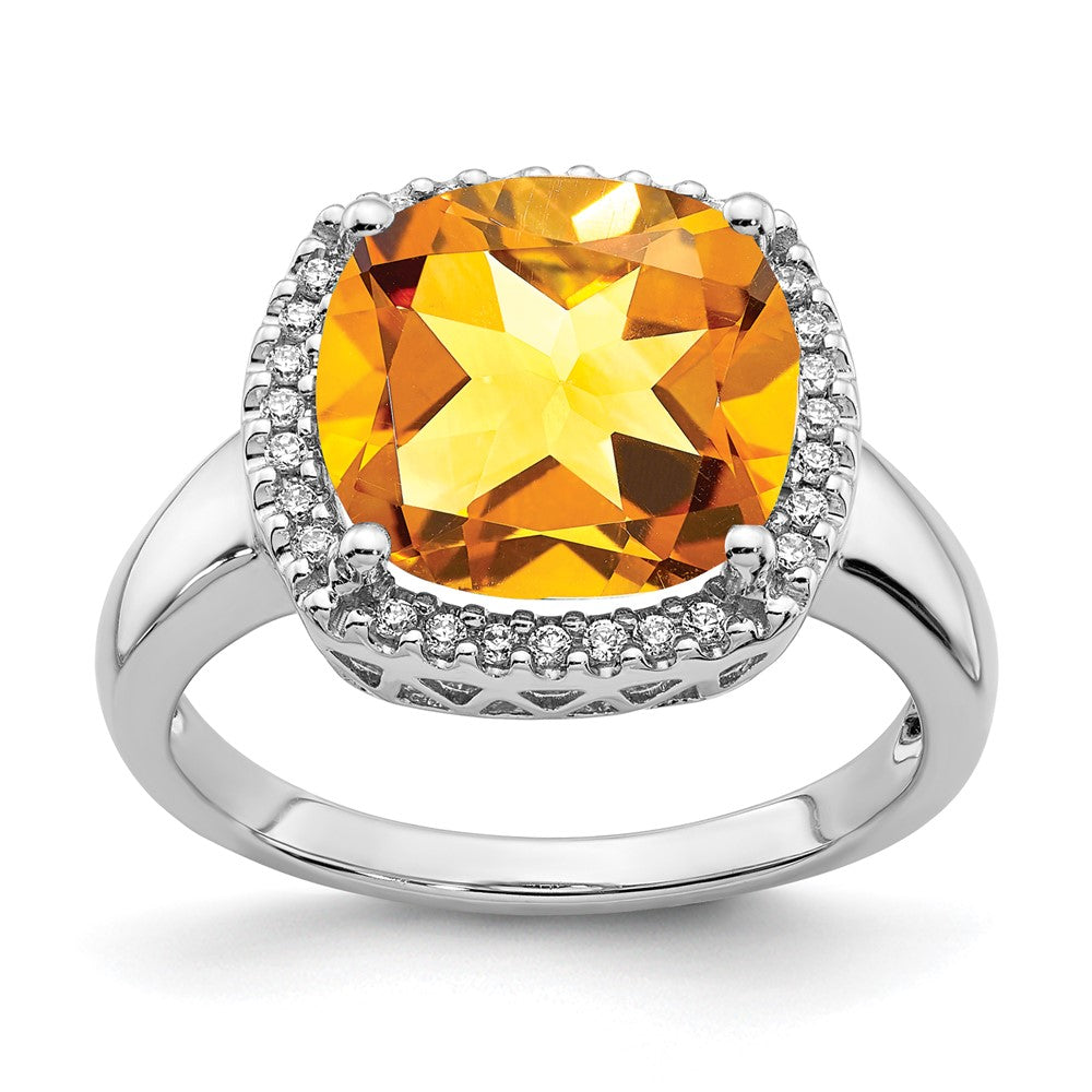 Solid 14k White Gold Simulated Citrine and CZ Ring