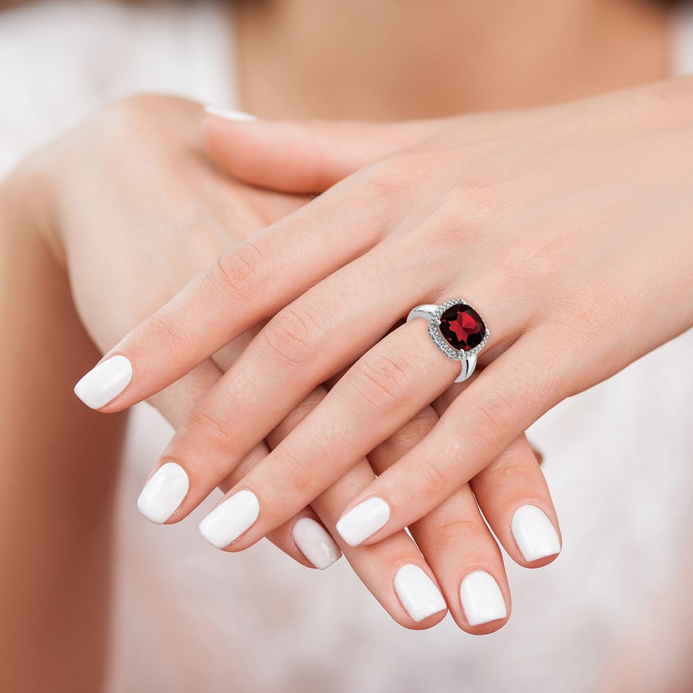 14k White Gold Garnet and Real Diamond Ring