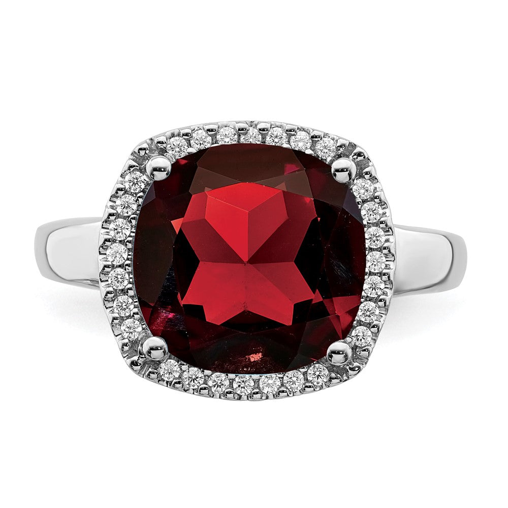 14k White Gold Garnet and Real Diamond Ring