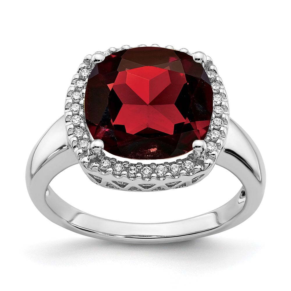 14k White Gold Garnet and Real Diamond Ring