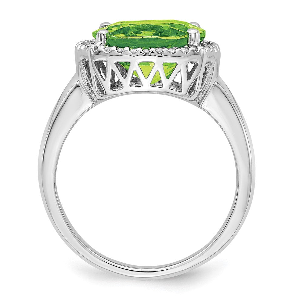 Solid 14k White Gold Simulated Peridot and CZ Ring