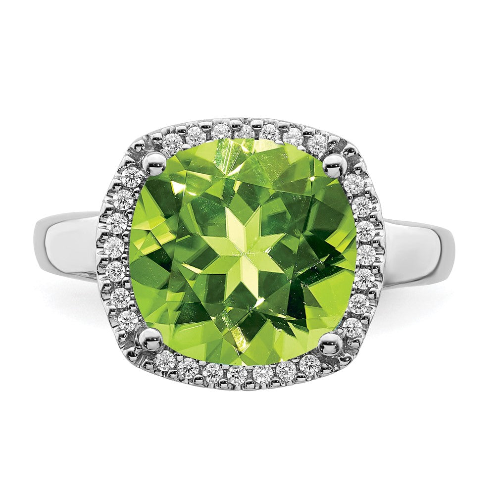 14k White Gold Peridot and Real Diamond Ring