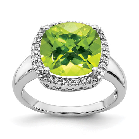 Solid 14k White Gold Simulated Peridot and CZ Ring