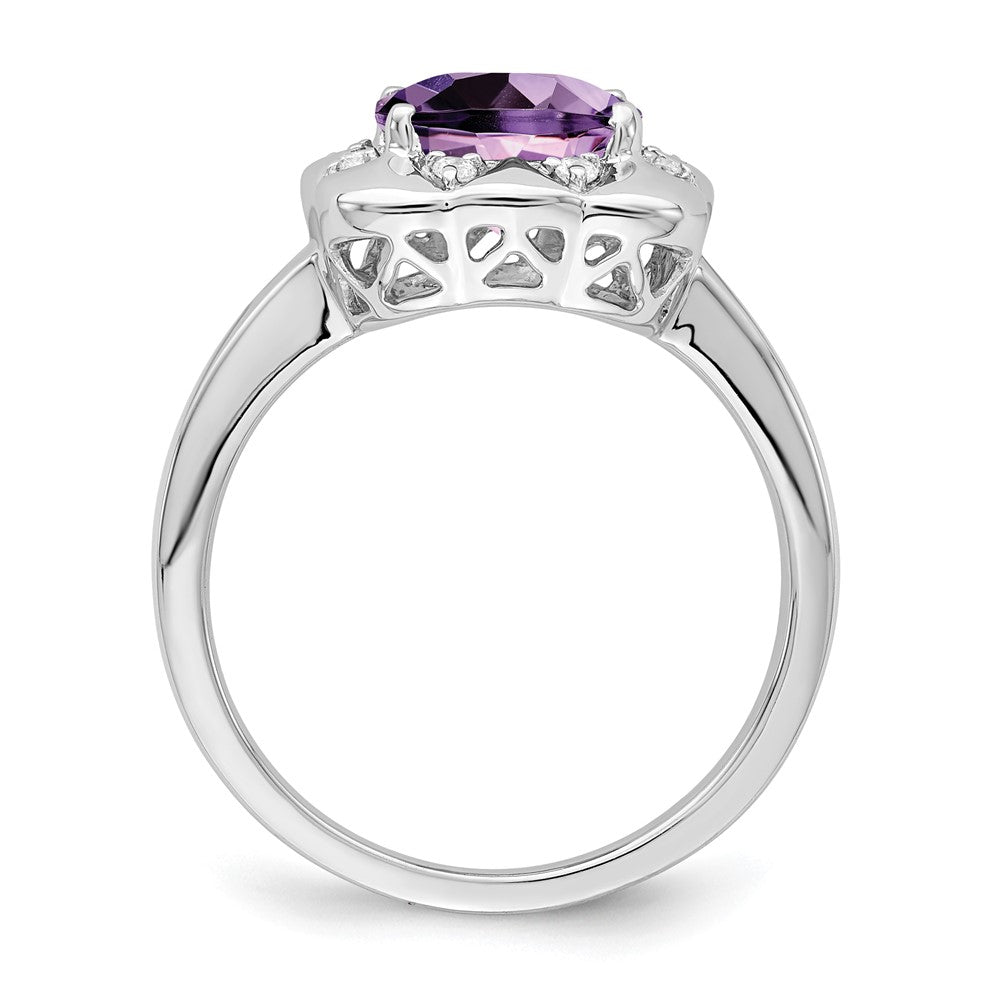 Solid 14k White Gold Simulated Amethyst and CZ Ring