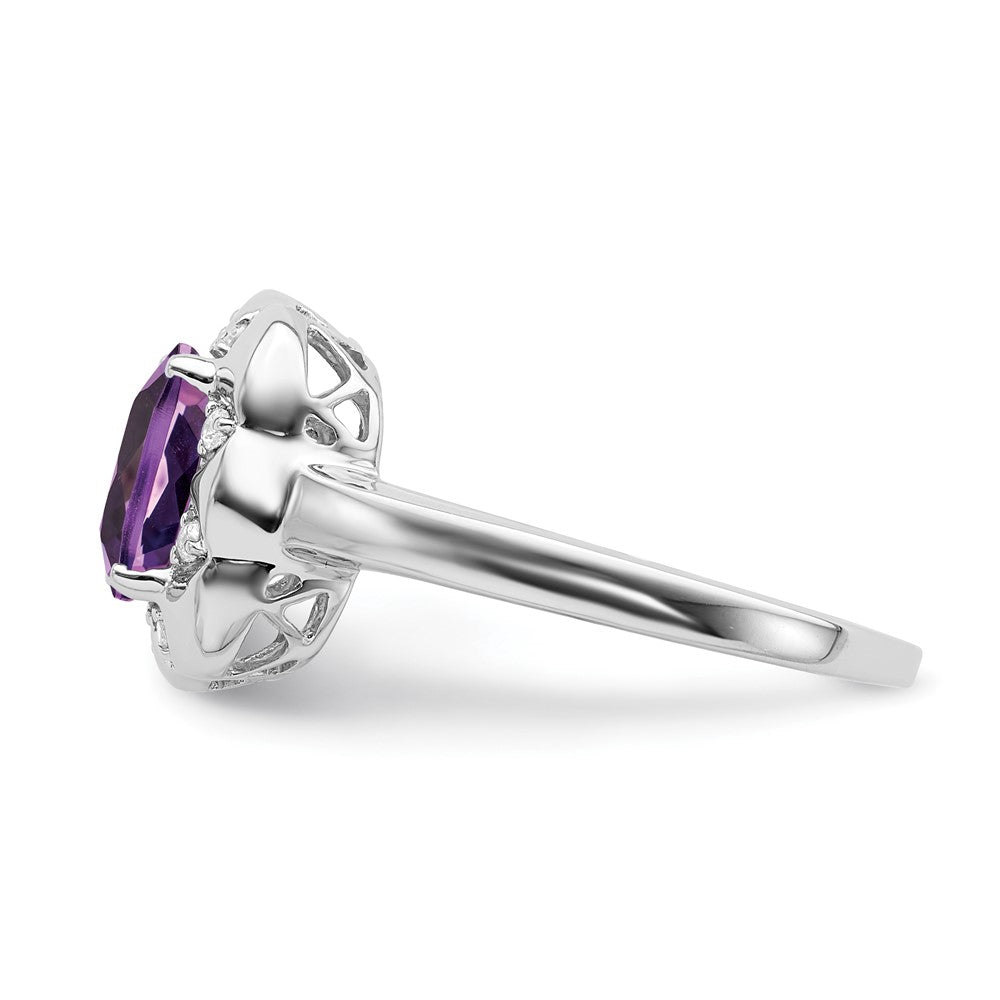 Solid 14k White Gold Simulated Amethyst and CZ Ring