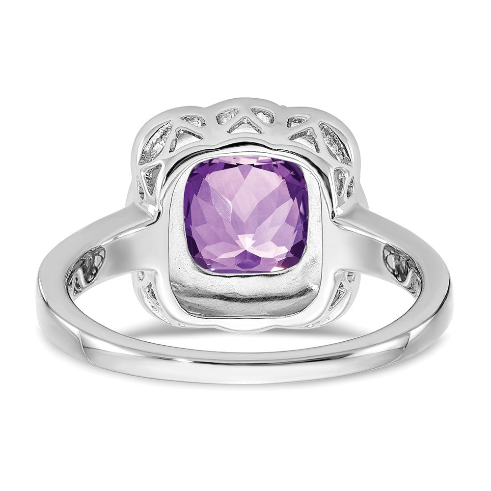 Solid 14k White Gold Simulated Amethyst and CZ Ring