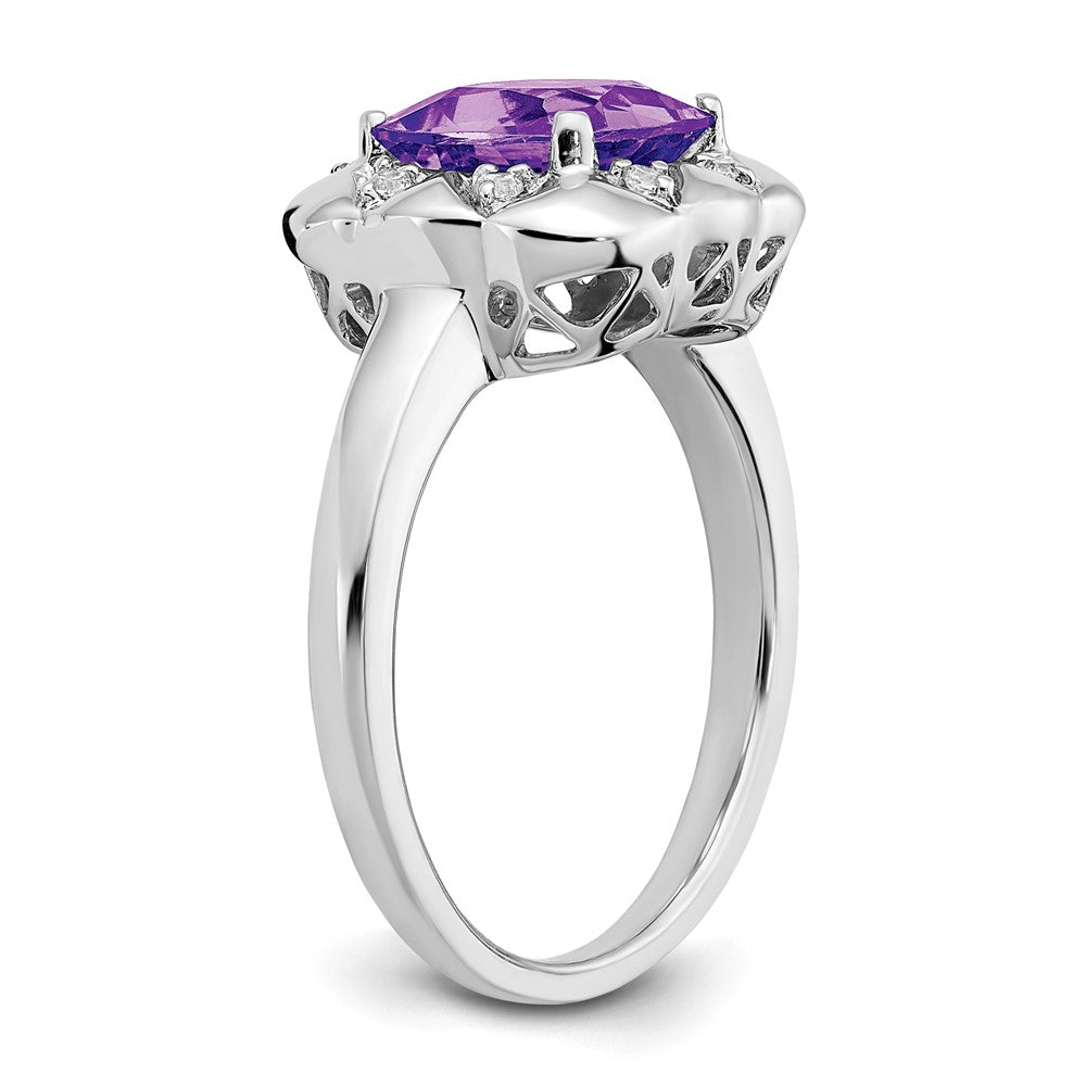 Solid 14k White Gold Simulated Amethyst and CZ Ring